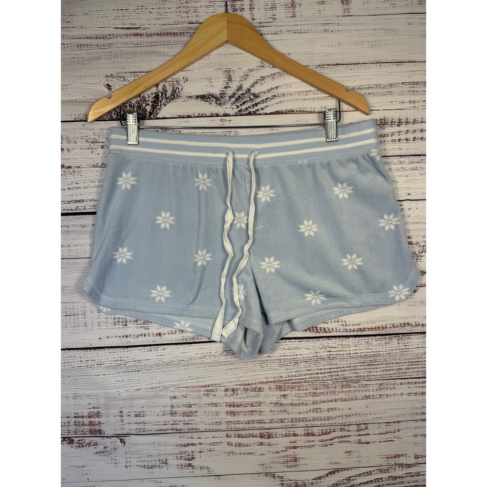 PJ Salvage Snowflake Pajama Shorts Women Large Blue Fleece Sleepwear Lounge